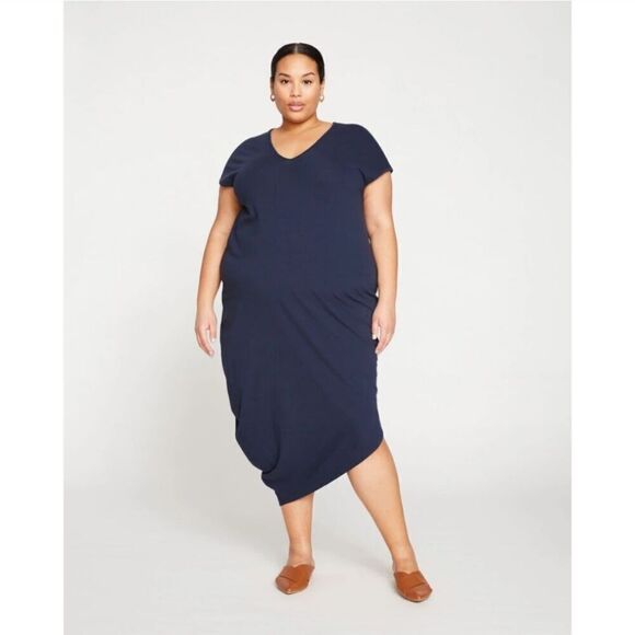 Universal Standard Iconic Geneva V Neck Short Sleeve Navy Blue Dress Sz 4XL NWT - Picture 1 of 8